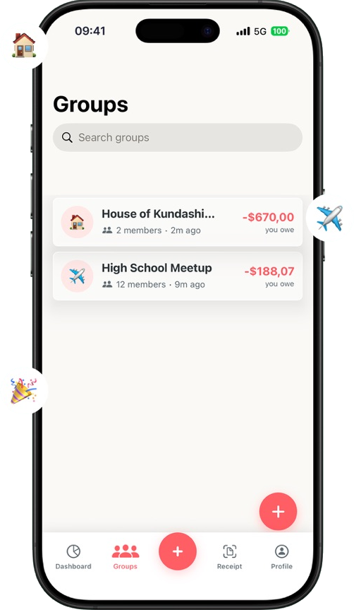 Groups list for roommates, trips and events